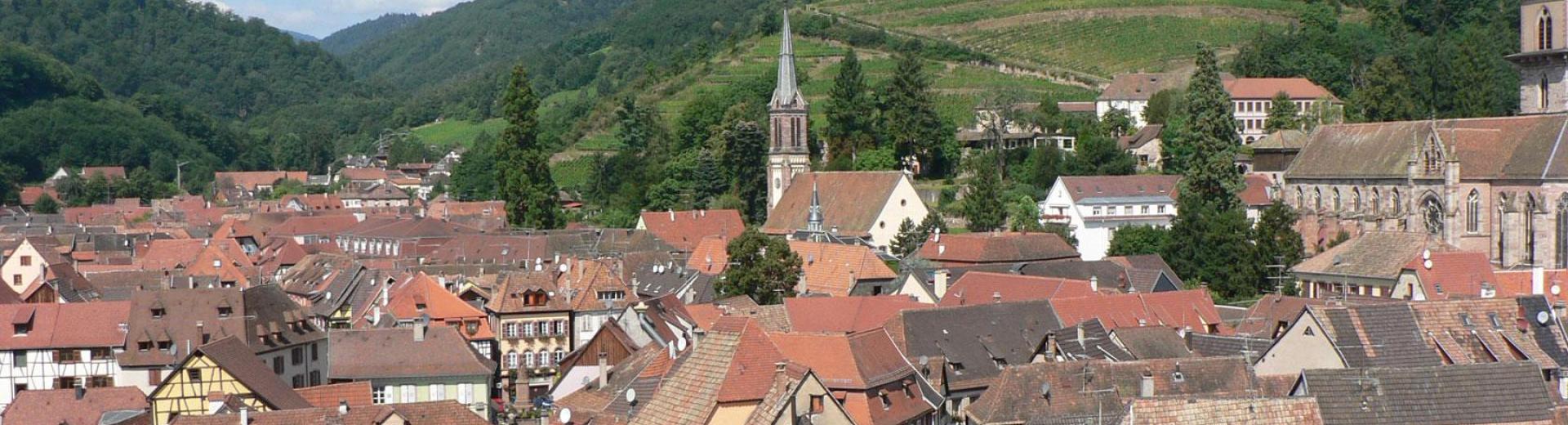 Panorama de Ribeauvillé en Alsace, au pied du massif des Vosges